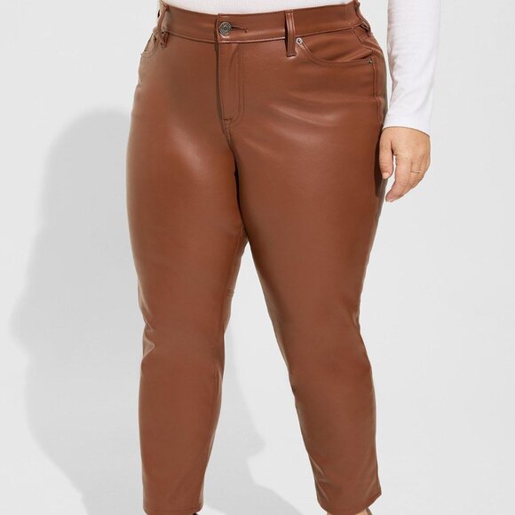 ❤️NWT VINTAGE TORRID FAUX VEGAN LEATHER POCKETS PANT SKINNY ROOT BEER PLUS SIZE - Picture 1 of 16